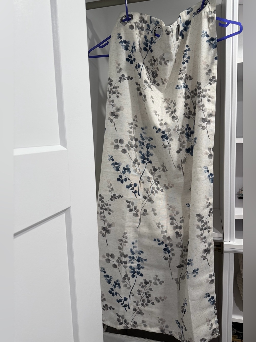 Silver Grommet Curtains, Blue Gray Floral Design